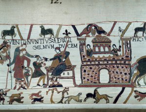 Los mensajeros del Rey de Normandía Guillermo el Conquistador (1027-1087) le informaron que Harold, que vino de Inglaterra en nombre del Rey Eduardo el Confesor de Inglaterra, fue hecho prisionero por el Conde Guy de Ponthieu. Detalle del Tapiz de Bayeux o de Unknown artist