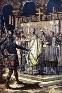 El asesinato de Santo Tomás Becket en la Catedral de Canterbury, 29 de diciembre de 1170, por caballeros de la corte del Rey Enrique II de Unknown artist