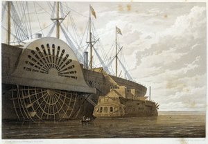 La vieja fragata con su carga de cable junto al "Great Eastern" en Sheerness - en "El telégrafo atlántico" de W. H. Russel, ca. 1860 de Unknown artist