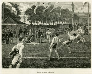 El juego de la palma en Franeker (Países Bajos). Grabado para ilustrar la historia La Frise, basado en una relación de un periódico holandés, en le tour du monde 1886, dirigido por Edouard Charton (1807-1890), Hachette, París. de Unknown artist