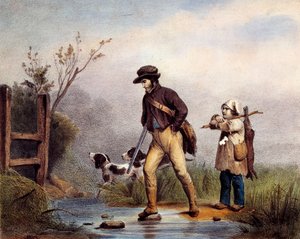 El paso tiene cazadores cruzando un curso de agua a pie de Unknown artist