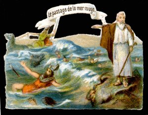 El paso del Mar Rojo (Moisés) - Cromolitografía del siglo XIX de Unknown artist