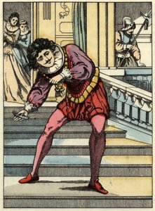 El príncipe recoge el zapato de cristal de Cenicienta. Ilustración del cuento de Charles Perrault “Cenicienta o La pequeña zapatilla de cristal”.