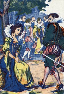 La tontería de la princesa alejó a los cortesanos. Ilustración anónima de “Riquet à la houppe”, cuento de Charles Perrault (1628-1703), escritor francés. Imágenes Marcel Vagne, Jarville Nancy, sin fecha (finales del siglo XIX).