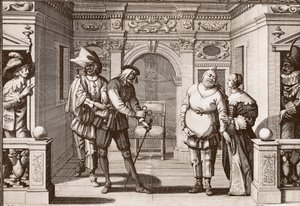 La compañía real de la Comedia Italiana en el teatro del Hotel de Bourgogne, rue Mauconseil en París de Unknown artist