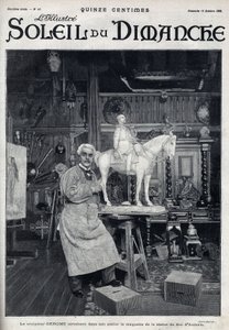 El escultor Jean Léon (Jean-Léon) Gérôme (1824-1904) termina en su estudio el modelo de la estatua del Duque de Aumale - Grabado en "Le sun-du-dimanche", 15 de octubre de Unknown artist