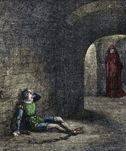 El espectro de la torre - El prisionero encadenado en una mazmorra ve un fantasma delante de él. Ilustración para "La torre de Londres" de William Harrison Ainsworth, siglo XIX de Unknown artist