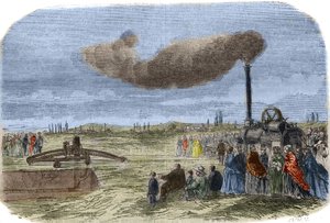 El drenaje de vapor inventado por Albert Fry (1830? -1903) y John Fowler (1826-1864) durante una operación de drenaje mecánico cerca de Versalles. Grabado de 1856 en “El Museo de las Ciencias” de Unknown artist
