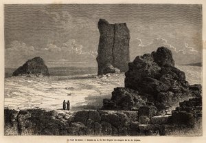 Las ruinas con fachada de Birs Nimroud, que la comunidad turística de Bagdad (Irak) en ese momento, identifica como la mítica torre de Babel. Grabado para ilustrar el viaje a Babilonia, en 1866, por Guillaume Lejean, en 