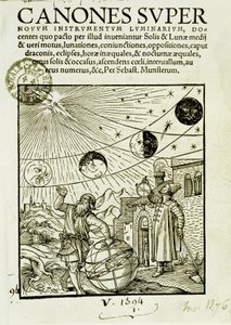 Los movimientos del sol y la luna observados por astrónomos - frontispicio del libro “Super Canones” de Unknown artist