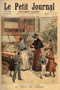 El tiempo de las cerezas, comerciante ambulante en las calles de París. Grabado en "Le petit journal" 9/06/1895. Colección de Selva. de Unknown artist