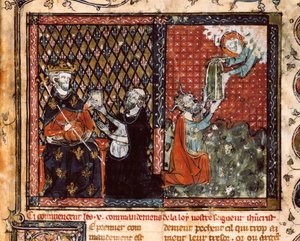 El monje traductor presenta su libro al rey Felipe III de Francia llamado el Atrevido (1270-1285) de Unknown artist