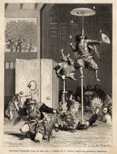 Teatro de saltimbanquis: malabaristas, equilibristas y acróbatas, los cuales son típicos de la región de Edo (Tokio), reconocibles por sus trucos de equilibrio con nariz falsa de estiércol, el principal atributo de la divinidad Tengu, patrón de estos salti