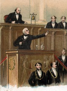 Sólo queda un fallo al comprometer a Adolphe thiers (1797-1877) en el cuerpo legislativo que predice los acontecimientos de 1870, el 3 de mayo de 1866 (Adolphe Thiers hablando en una sala de reuniones del corps lÃ de Unknown artist