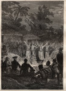 Tercer viaje (1776-1779) del Capitán James Cook (1728-1779): una fiesta en las islas de los Amigos (Reino de Tonga, Polinesia) - ilustración tomada de “Los grandes marineros del siglo XVIII” de Unknown artist
