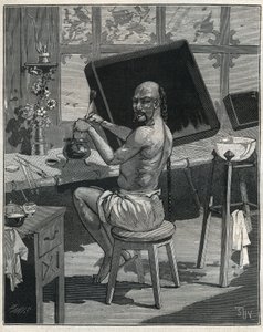 Laca de aceite de tung en China. Grabado de 1885 en 
