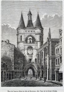 Torre del antiguo Hôtel de Ville de Burdeos, conocida como "Torre de la Gran Campana" - grabado de Unknown artist