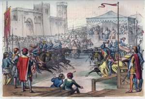 Torneo con motivo del matrimonio de Isabel de Baviera (1371-1435) y Carlos VI - grabado de “Usi e Costumi di Tutti i Popoli dell
