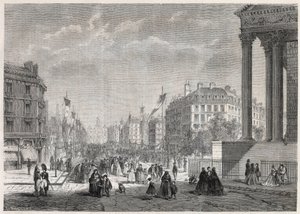 Transformaciones de París bajo el Segundo Imperio, París Haussmann: decoración del Boulevard Malesherbes, el día de su inauguración el 13 de agosto de 1861 - Grabado en "Le Monde Illustré"