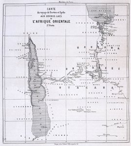 Mapa de viaje de Richard Francis Burton, explorador británico (1821-1890) y Speke a los Grandes Lagos de África Oriental 1857-59 - en Tour du Monde de Unknown artist