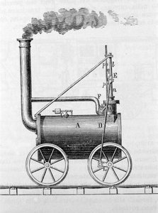 Locomotora de Trevithick. Grabado del siglo XIX
