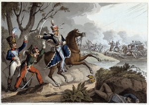 Dos oficiales franceses hechos prisioneros en la Batalla de Albuera - en "Anecdotas históricas, militares y navales..." por Edward Orne