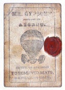 Boleto de dos chelines para asientos reservados en la "Cuarenta y Cuarta Ascensión del Sr. Gypson", 1 de octubre de 1841
