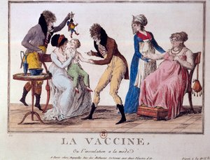 La vacuna o la inoculación está de moda. Grabado de principios del siglo XIX. París, B.N. de Unknown artist