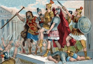 Vespasiano (en latín Titus Flavius Vespasianus) (9-79) fue proclamado emperador por sus soldados. Cromolitografía alrededor de 1890 de Unknown artist