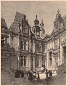 Vista desde el interior del patio del Hotel Escoville en Caen en 1860, Francia