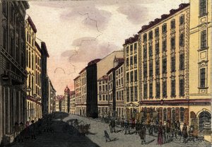 Vista de la calle Kohlmarkt en Viena, Austria. Grabado de 1820.