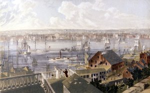 Vista del puerto de Nueva York. Litografía SD alrededor de mediados del siglo XIX. de Unknown artist