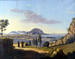 Vista de Palermo desde el Ermitaño del Convento de Santa María del Gesu. Pintura anónima del siglo XIX. de Unknown artist