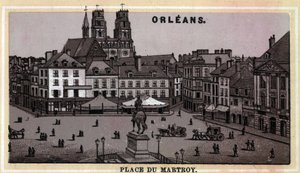 Vista de la Place du Martroy en Orleans, Departamento de Loiret y región Centro, Francia. Cromolitografía de finales del siglo XIX de Unknown artist