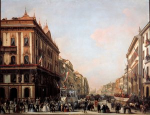 Vista de la calle Venezia con carroza de carnaval, Milán (pintura) de Unknown artist