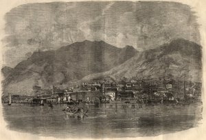 Vista de la ciudad de Victoria en Hong Kong. Grabado en "The Illustrated London News" del 14 de marzo. de Unknown artist