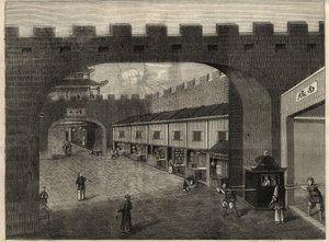 Vista de una calle en las murallas de la ciudad de Guangzhou, China. Grabado en “The Illustrated London News” del 14 de febrero de 1857. de Unknown artist
