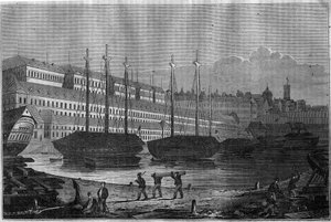 Vista de las Corderías, el Bagne y la torre de Saint Louis en Brest. En "La tienda pintoresca" 1835 de Unknown artist