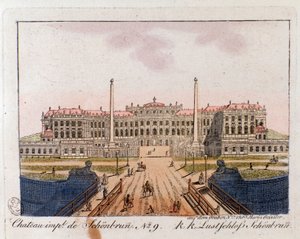 Vista del Castillo Imperial de Schonbrunn cerca de Viena, Austria. Grabado de 1815 Colección privada de Unknown artist