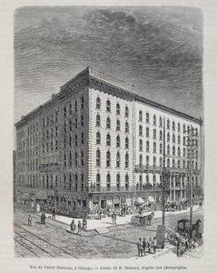Vista del Hotel Sherman en Chicago - en "Le tour du monde" de Unknown artist