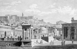 Vista del centro de la ciudad de Atenas. Grabado de 1877