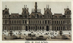 Vista del ayuntamiento de París y la Plaza. Cromolitografía de finales del siglo XIX. de Unknown artist