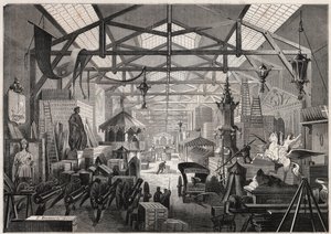 Vista de los talleres de construcción de Eugène Delessert, empresa organizadora de fiestas públicas, avenida Dauphine en París - Grabado en “Le Monde Illustré”