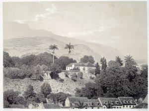 Vista de las casas tomadas desde el Boulevard de la Comedie en Saint Pierre en Martinica de Unknown artist