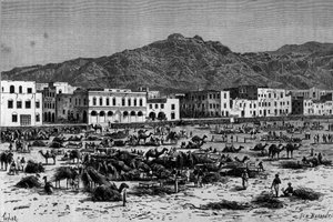 Vista de la marcha de Adén en Abisinia. Grabado alrededor de 1880 de Unknown artist