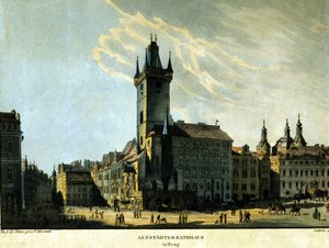 Vista del antiguo Ayuntamiento de Praga alrededor de 1860 de Unknown artist