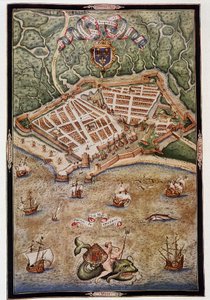 Vista del puerto de Le Havre en 1583 - de un manuscrito iluminado por Jacques Delvaux, piloto de la Marina, dedicado al Almirante de Joyeuse de Unknown artist