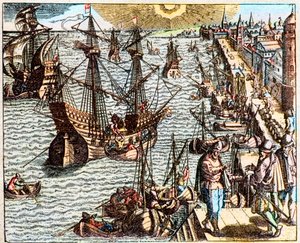 Vista del puerto de Lisboa en el siglo XVI de Unknown artist
