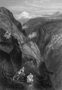 Vista de la teniah de Mouzaïa, el paso del Monte Atlas cruzado por el ejército francés en 1830, en Argelia en el siglo XIX, en 
