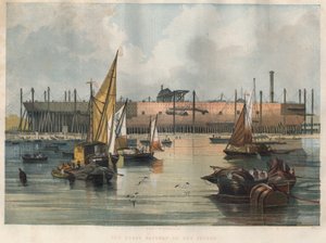 Vista del transatlántico “Great Eastern” (Leviathan) en construcción en el astillero del Támesis en Londres. Grabado en “The Illustrated London News” del 7 de noviembre de 1857. de Unknown artist